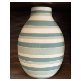 LARGE STRIPED PORCELAIN VASES - CREAM/GREEN 12' TALL X 8' WIDE