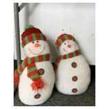 2 VINTAGE STUFFED SNOWMEN WEIGHTED DOOR STOPS 17' TALL X 7 1/2' WIDE