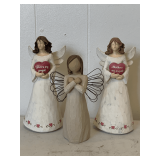 2001 WILLOW TREE ANGEL FIGURINE 'SIGN FOR LOVE' 5' TALL & 2 GANZ CERAMIC ANGEL FIGURINES 6 1/4' TALL