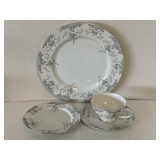 VINTAGE MIKASA FINE CHINA 'BEVILLE' (WHITE WITH PATTERNS OF BLUE ROSES W/ GOLD TRIM) - 4 PLACE SETTING