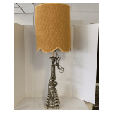 UNIQUE TALL BRASS BAROQUE/ROCOCO STYLE TABLE LAMP WITH VELVET EMBOSSED SHADE 42' TALL