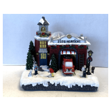 RESIN CHRISTMAS VILLAGE FIRE STATION WITH LED LIGHTS 10' WIDE X 7' DEEP X 10' TALL