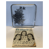 12' SQUARE SERVING TRAY WITH SILVER FLORAL OVERLAY & OCT 1961 TV RADIO MIRROR MAGAZINE