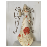 TALL RESIN WOOD LOOK HAND PAINTED ANGEL WITH DOVE 19' TALL X 9' WIDE