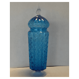 BEAUTIFUL EMPOLI KINGFISHER BLUE OPTIC TEXTURED HAND BLOWN TALL APOTHECARY JAR 17' TALL X 4 1/2' ROUND