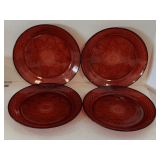 4 DINNER PLATES - VINTAGE RUBY RED DINNERWARE BY CRISTAL D'ARQUES DURAND 10' ROUND