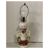 BEAUTIFUL VINTAGE 1940'S WORRALL RUBY ROSES HAND PAINTED WITH GOLD TRIM W/ SWAN HANDLES SIGNED BY ARTIST 23' TALL X 8 1/2' WIDE