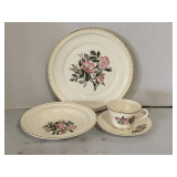 HARTVER POTTERY CO 22K GOLD TRIM 'WILD ROSE BOUQUET' - 4 PLACE SETTING