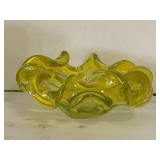 VINTAGE UNIQUE ITALIAN CANARY YELLOW BLOWN ART GLASS BOWL SHAPED LIKE A FLOWER 9' WIDE X 4' TALL
