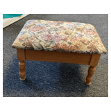 VINTAGE SEWING STOOL WITH TAPESTRY TOP 15 1/2' LONG X 11 1/2' WIDE X 9 1/2' TALL