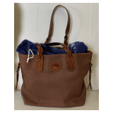 DOONEY & BOURKE LARGE BROWN NYLON TOTE W/ DUSTER COVER 12' TALL X 13' WIDE