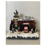 RESIN CHRISTMAS VILLAGE FIRE STATION WITH LED LIGHTS 10' WIDE X 7' DEEP X 10' TALL
