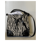 MICHAEL KORS MERCER GALLERY ZEBRA HAIRCALF PRINT GENUINE & LEATHER BUCKET BAG WITH DUST COVER 9' TALL X 9' WIDE