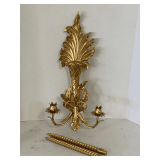 VINTAGE ITALIAN GOLD LEAF GILDED CARVED WALL SCONCES WITH CANDLES 23 1/4' TALL X 11' WIDE