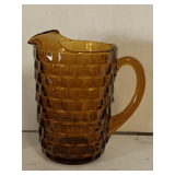 VINTAGE AMBER INDIANA GLASS CUBIST COLONY WATER PITCHER 8' TALL