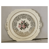 HARTVER POTTERY CO 22K GOLD TRIM 'WILD ROSE BOUQUET' - CAKE PLATE