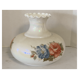 VINTAGE EXTRA LARGE WHITE MILK GLASS HURRICANE STYLE LIGHT GLOBE WITH HANDPAINTED FLOWERS 11' TALL X 15' WIDE