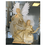BEAUTIFUL PAIR OF LIGHTED ANGELS ON WOOD BASE FIBEROPTIC 18' TALL X 11' WIDE X 6' DEEP