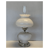 VINTAGE WHITE MILK GLASS HOBNAIL PARLOR LAMP 18 1/2' TALL & 1926 HYMN BOOK 'THE GOSPEL IN SONG'