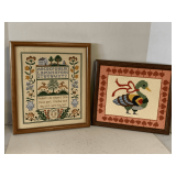 2 FRAMED NEEDLEPOINT/CROSS STITCHED PICTURES 13 3/4' X 12, 13X15