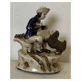 VINTAGE STAFFORDSHIRE STYLE STATUE - BOY WITH DOG 8' TALL X 6' LONG