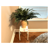 BR2…Spun bamboo vase with faux ferns, and metal plant stand, see pictures for details.