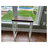 SUN…White and brown wood plank accent side table with metal frame, see pictures for details.