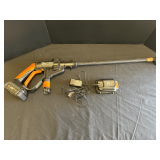 Garage…Worx Hydroshot battery powered pressure washer, comes with two batteries and charger, see pictures for details.