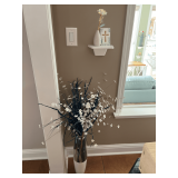 Island… Tall glass vase with faux floral arrangement, and small bud vase, see pictures for details.