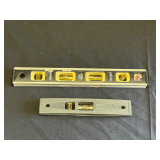 Garage… Torpedo levels, two pieces, one is a 9” Craftsman magnetic torpedo level, see pictures for details.