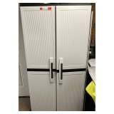 Shed…Plastic/resin double door utility cabinet with content of pool accessories, see pictures for details.