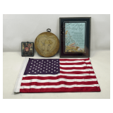 Master… Assorted home decor, includes wall decor, and a small flag. See pictures for details.