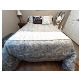 BR2… mid-century modern bed, comes with bookcase headboard, and footboard,  mattress and bedding, see pictures for details.