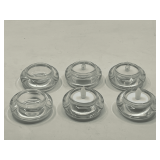 Master… Clear glass tea light candle holders, set of six, comes with four battery powered tea lights, see pictures for details.