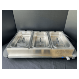 Garage…Crux triple buffet server, powers up, see pictures for details.