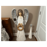 BR2…Large ceramic Angel, seasonal decor, comes with cone tree, see pictures for details.