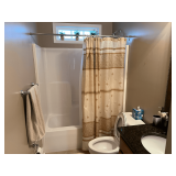 Hall… Bathroom lot, includes entire content of bathroom, not attached to anything, with assorted decor, all items in bathroom closet, includes tissue box cover, digital thermometer, blood pressure c