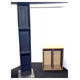 Media Storage Lot: One Vertical Plastic Tower and One Wooden Desktop Rack
