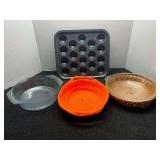 Glasbake deep dish pipe plate, Bakepop baking pan, and Marinex casserole dish. See pictures for details.