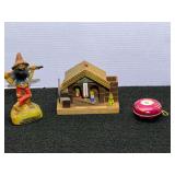 Souvenir Figurine, Weather House Thermometer, and Yo-Yo Lot