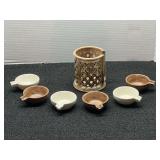 Ceramic Lattice Holder with Six Ramekin/Dipping Cup