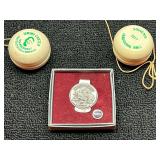 Pewter money clip, also includes two inaugural ball souvenirs from 1977 for President Jimmy Carter. See pictures for details.