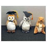 Ty Beanie Babies Collection: Two Owls and One Squirrel