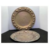 Set of Two Decorative Metal Trays with Embossed Designs