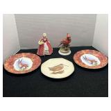 Vintage collectible art plates, includes a Royal Doulton figurine, and Lefton China Cardinal figurine, see pictures for details.