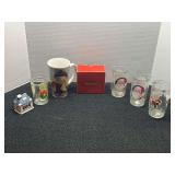 Christmas decor to include salt and pepper shakers, Christmas jelly jar glassware, and more. See pictures for details.