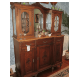 ANTIQUE LEAD GLASS, MARBLE TOP SIDEBOARD