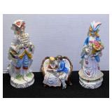 Set of Three Porcelain Figurines Featuring Courtship Scenes