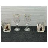 Collection of Four Glassware Items Including Saturday Evening Post Tumblers and Irish Coffee Footed Glasses