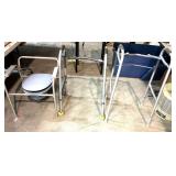 Medical accessory lot to include a walker and bedside toilet, see pictures for details.